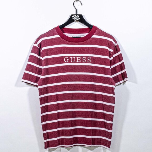 Guess Originals Striped Spell Out T-Shirt Y2K Small Streetwear Skate Hip Hop - Picture 1 of 8